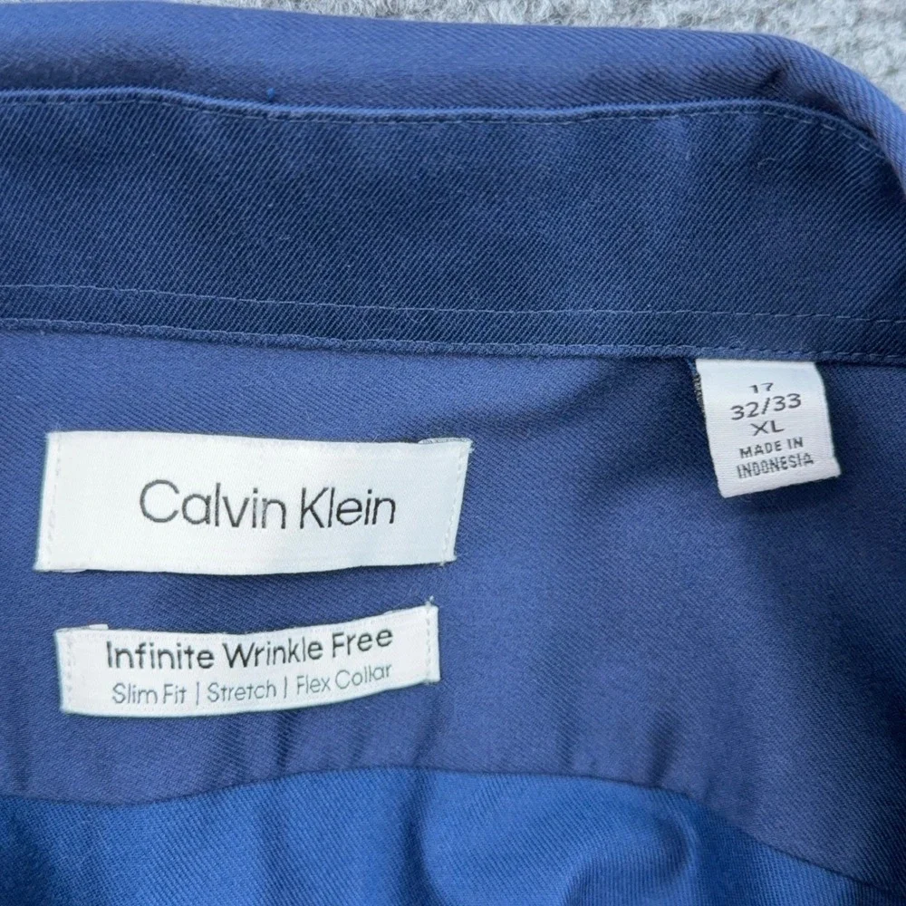 Calvin Klein Infinite‎ Wrinkle Free Men XL Cotton Elastane Blue Dress Shirt